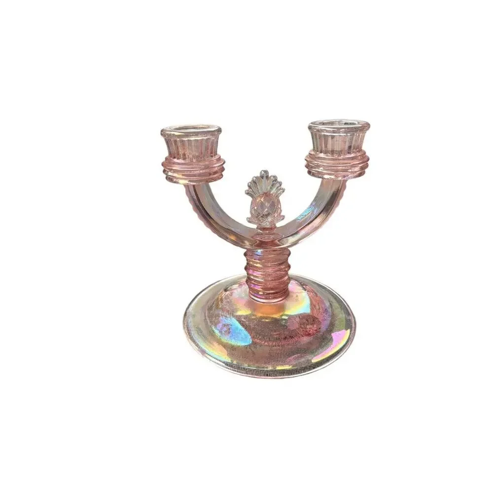 Fenton Pink Iridescent Candelabra Pineapple Welcome Two Candle